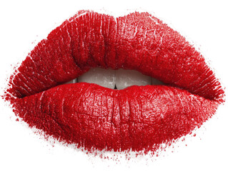 Vivid crimson lips, slightly parted, revealing white teeth