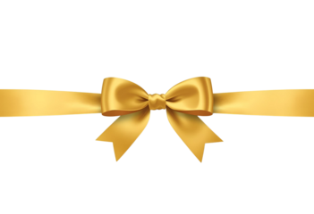 Golden gift ribbon with elegant bow tied in horizontal layout.