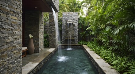 Luxury Tropical Garden Pool with Waterfalls