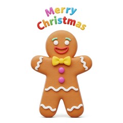 Fototapeta premium Joyful gingerbread man with festive 'Merry Christmas' text brings holiday cheer and celebration