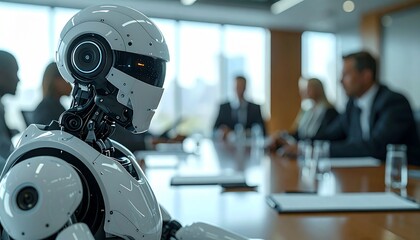 Fototapeta premium Human Robot Collaboration Meeting Room Business Discussion