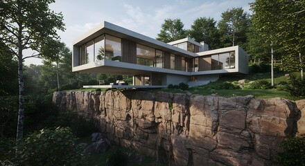 Obraz premium Modern Architecture: Cliffside Luxury Home with Panoramic Views