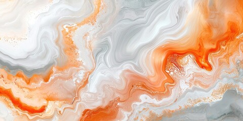 An abstract, fluid art piece with orange and white colors, featuring swirling patterns and a gradient effect.