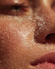 Fototapeta premium Close-up of a woman's face with sugar crystals