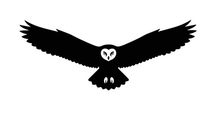 Obraz premium Silhouette of a barn owl in flight with wings spread.