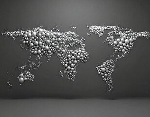 World map, metallic spheres