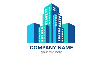 Fototapeta premium Modern building logo with blue and green color scheme isolated on white background
