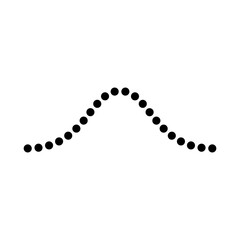 A curved line composed of evenly spaced black dots, forming a symmetrical wave-like shape on a white background.