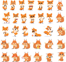 Cute funny emotional fox set