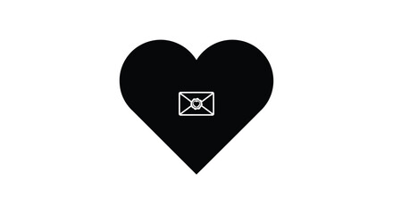 Black heart with white envelope icon vector