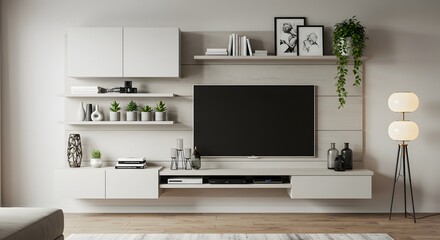 Modern Living Room Interior with Minimalist Entertainment Center