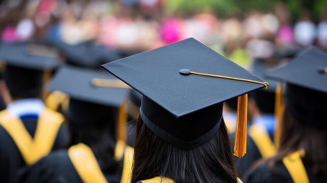 Graduates in caps and gowns at a graduation ceremony.