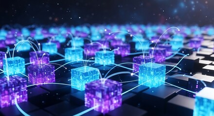 Interconnected Network of Digital Blocks - A Futuristic Blockchain Concept.