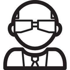 Bold Line Icon Illustration Of A Bald Man Wearing Glasses And A Shirt With A Tie On A Transparent Background