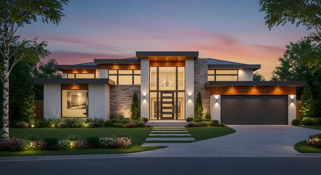 Modern Luxury Home Exterior at Twilight