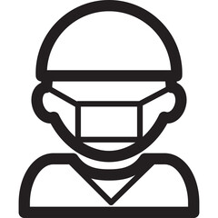 Bold Line Icon of a Person Wearing a Medical Face Mask and a Baseball Cap with a Transparent Background