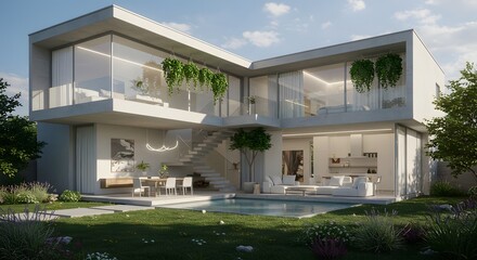 Fototapeta premium Modern Luxury Home with Pool and Garden