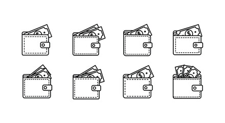 Collection of hand drawn wallets filled with cash bills