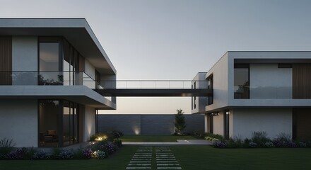 Fototapeta premium Modern Minimalist Home Exterior with Skybridge