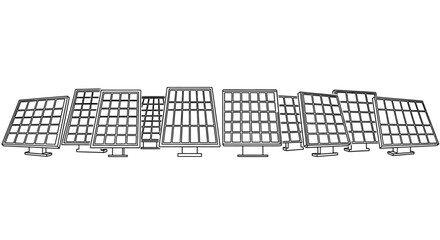 Hand drawn sketch of multiple solar panel arrays in a row