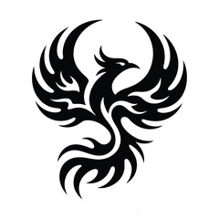 Obraz premium Stylized black silhouette of a mythical phoenix bird with fiery wings and tail