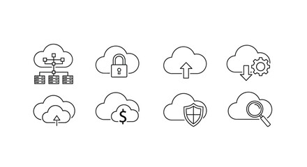 Obraz premium Cloud computing icons representing data storage security and technology