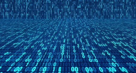 Abstract digital background composed of flowing streams of blue binary code, representing data and information processing animated 4k video - Powered by Adobe