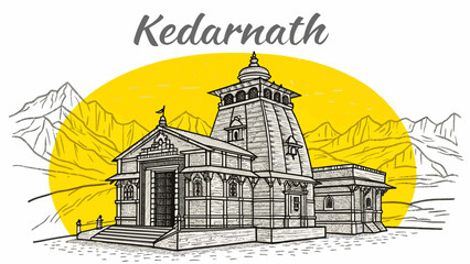 Kedarnath Temple Landscape in Uttarakhand Himalayas for Indian Tourism and Travel Posters