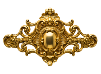 Ornate golden rococo style decorative element isolated on transparent background