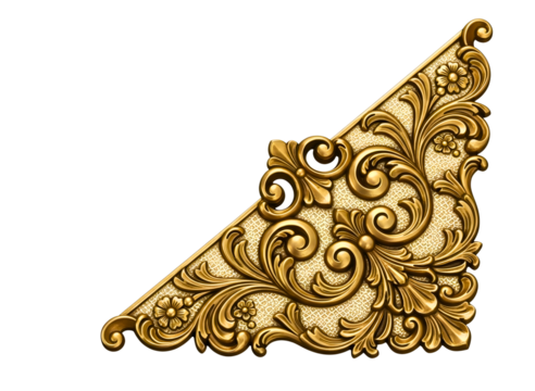 Ornate golden corner embellishment with acanthus leaves and grapes isolated on transparent background