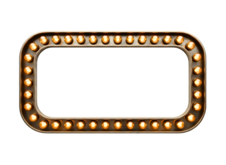 Rectangular marquee sign with illuminated bulbs isolated on transparent background