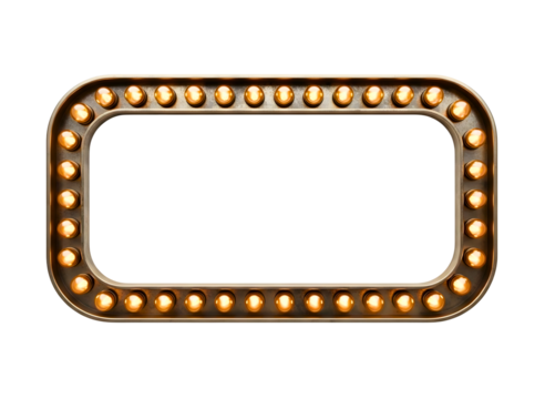 Rectangular marquee sign with illuminated bulbs isolated on transparent background
