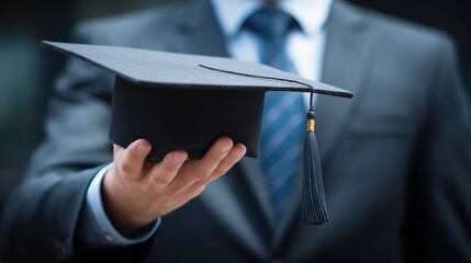 Entrepreneur with a graduation cap emphasizing business education