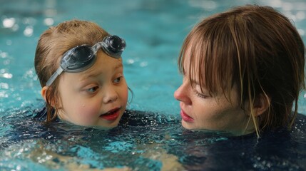 Girl with Down syndrome takes swimming lessons
