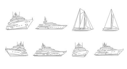Fototapeta premium Collection of hand drawn sketches of luxury yachts and sailboats
