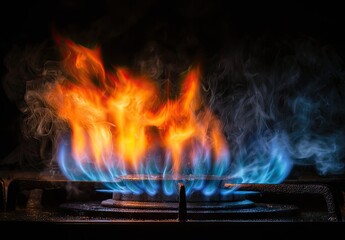 Fiery gas burner flames