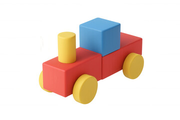 Naklejka premium Colorful wooden toy train engine with blocks, representing childhood, education, play, and simple fun on transparent background