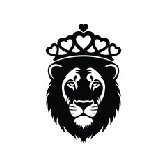 Black lion head with heart crown vector graphic hearts