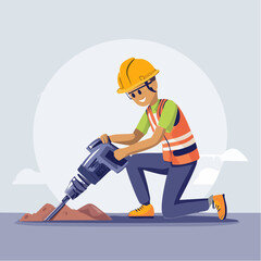 Dedicated construction professional operating a robust jackhammer to prepare site foundations, essential for modern architecture and structural development