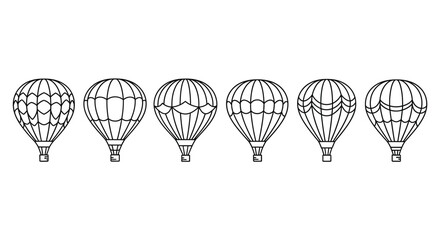 Collection of six vintage hot air balloon illustrations in black and white