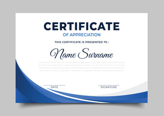 Business blue gradient Certificate of appreciation template geometric wavy border design