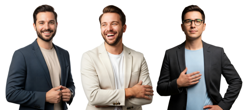 Business men portrait set, business men smiling on white, corporate men studio set, business men portrait isolated.