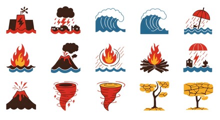 Natural Disasters and Calamities Icons - Collection of Weather Events and Environmental Catastrophes