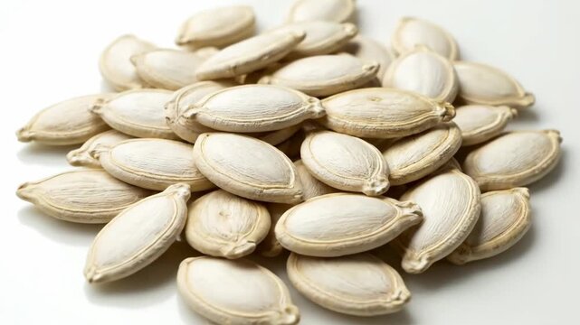 Close-up of Raw Pumpkin Seeds on a White Background Healthy Snack Ingredient.