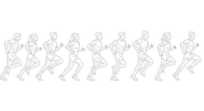 Sequence of a runner s gait cycle shown in line art illustration