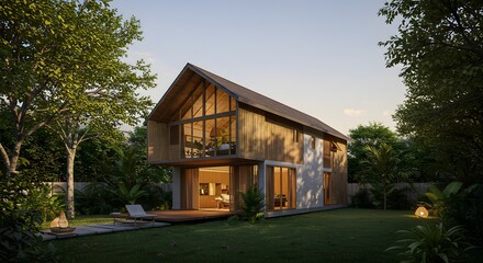 Modern Tropical House Exterior with Lush Green Garden