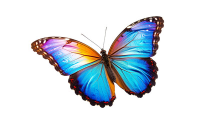 Obraz premium Bright butterfly with vibrant blue and orange wings, featuring delicate patterns and smooth gradient from sky blue to sunset orange, isolated on transparent background