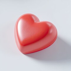 Single, glossy red heart on white background