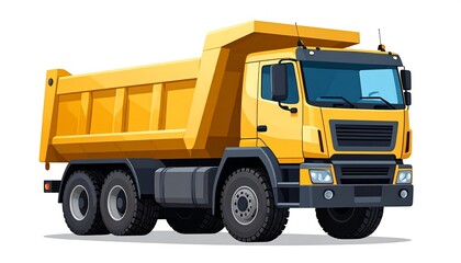 Yellow dump truck, large, heavy-duty