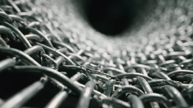 Abstract Tunnel of Metal Chain Links Perspective